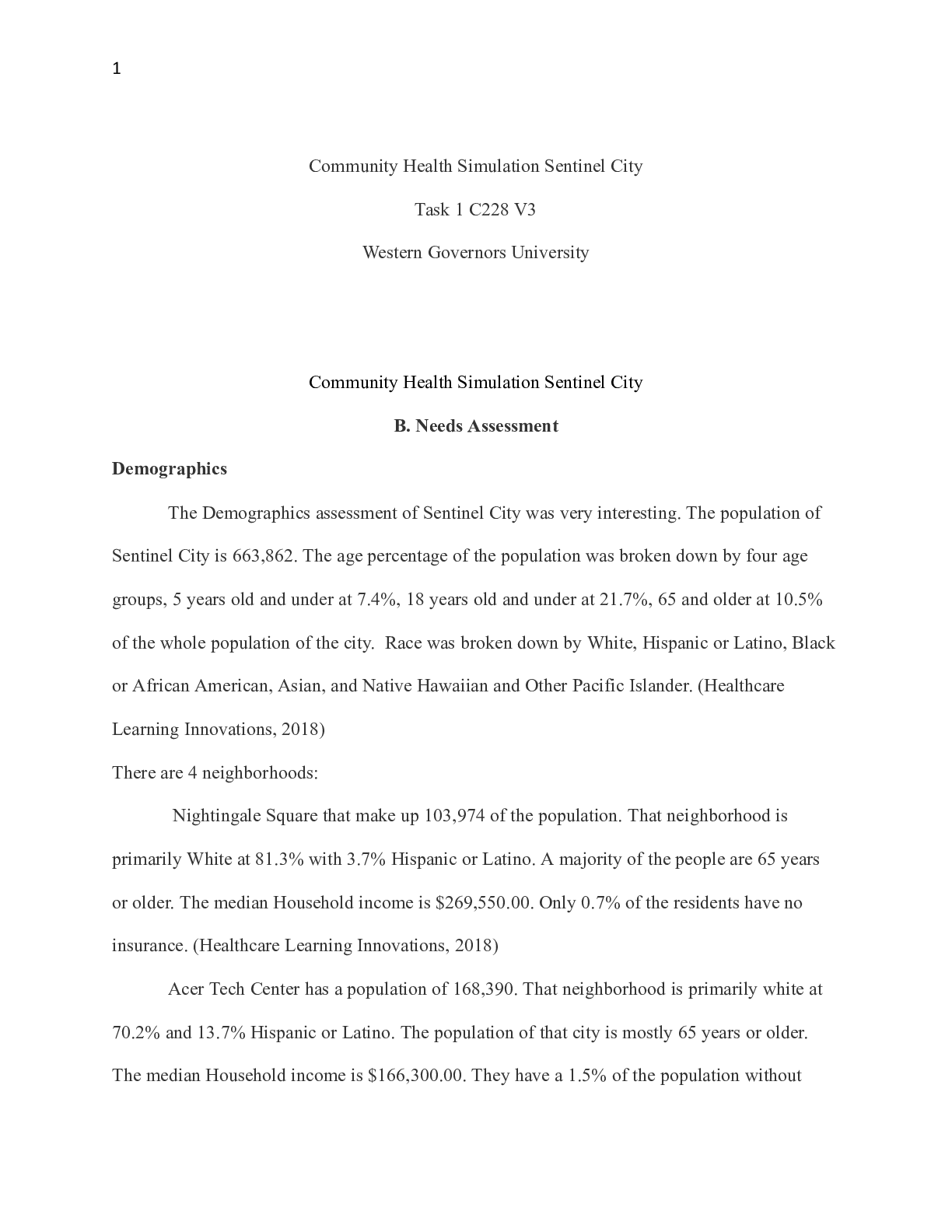 Preview of C228 Task 1.docx    Community Health Simulation Sentinel City  Task 1 C228 V3  Western Gov